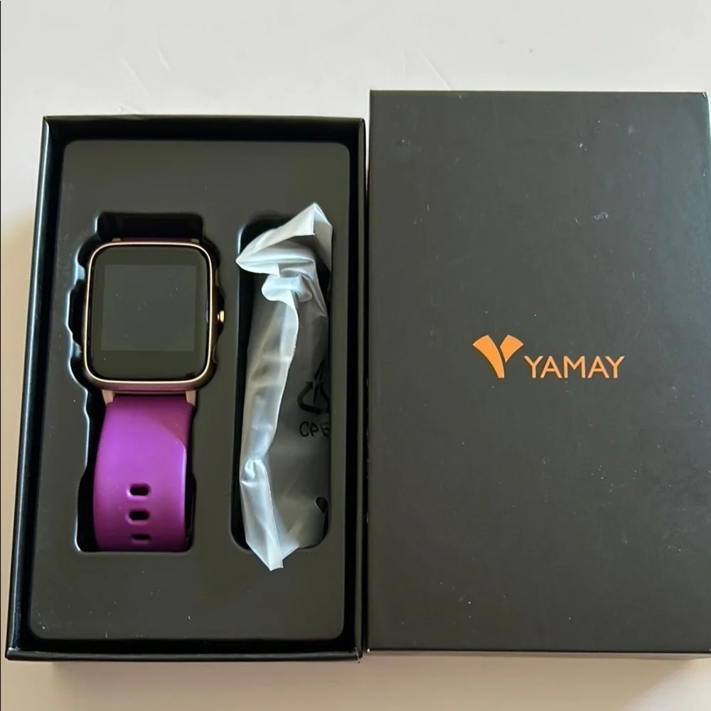 Purple Smartwatch with Square Face and Active Display